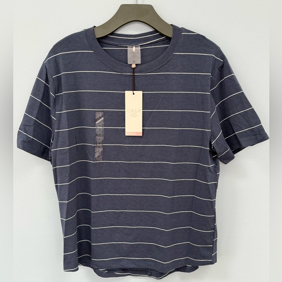 CALIA by Carrie Underwood Tops - CALIA Women's Everyday Relaxed Tee NWT Ardosia Slate Stripe Blue Med Retail $38